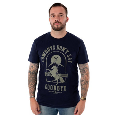 B&Q -  Yellowstone Mens Blue Cowboys Don't Say Goodbye Short Sleeved T-Shirt (Medium)