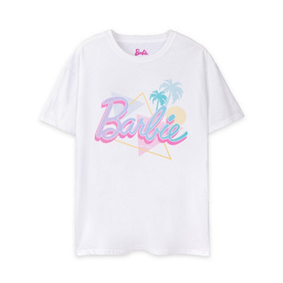 B&Q -  Barbie Womens White Pastel Palm Trees Short Sleeved T-Shirt (Xxx-Large)