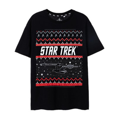 Vanilla Underground Star Trek Mens Black Christmas Fairisle Short Sleeved T-Shirt (Small) from B&Q