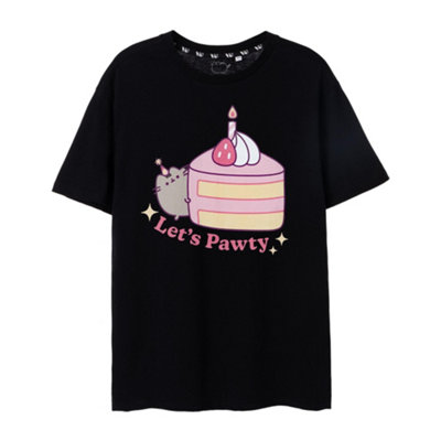 B&Q -  Pusheen Womens Black Let's Pawty Short Sleeved T-Shirt (Small)