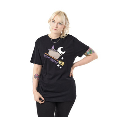 B&Q -  Pusheen Womens Black Halloween Broom Broom Short Sleeved T-Shirt (Large)
