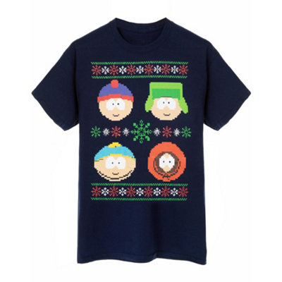 B&Q -  South Park Mens Blue Christmas Fairisle Short Sleeved T-Shirt (Small)