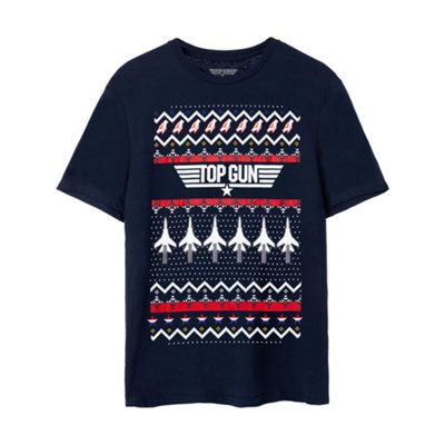 B&Q -  Top Gun Mens Blue Christmas Fairisle Short Sleeved T-Shirt (Medium)
