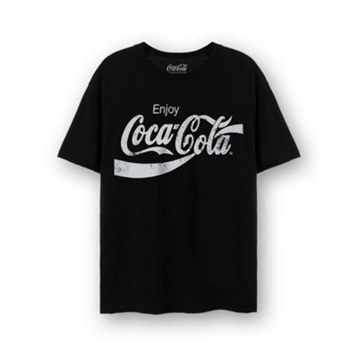 B&Q -  Coca Cola Unisex Black Distressed Logo Short Sleeved T-Shirt (X-Large)