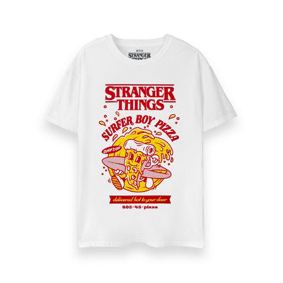 B&Q -  Stranger Things Unisex White Surfer Boy Pizza Short Sleeved T-Shirt (Small)