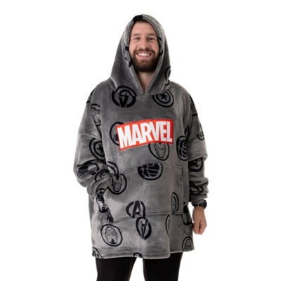 Vanilla Underground Marvel Mens Grey Logo Blanket Hoodie (One Size) from B&Q