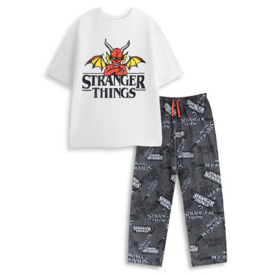 Vanilla Underground White Stranger Things Mens Logo Short Sleeve Long Leg Pyjama Set ) Large B&Q