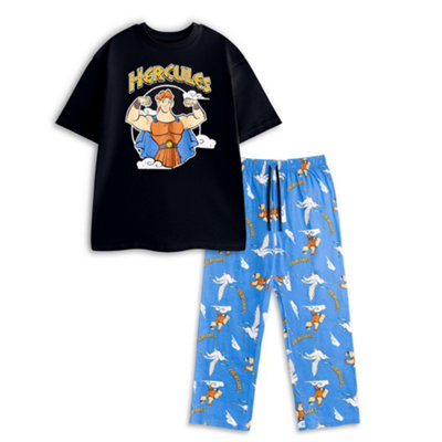 B&Q -  Disney Mens Black Hercules Short Sleeve Long Leg Pyjama Set (Large)