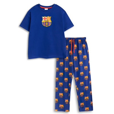 B&Q -  Fc Barcelona Mens Black Logo Short Sleeve Long Leg Pyjama Set (Small)