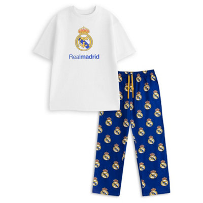 B&Q -  Real Madrid Mens White Logo Short Sleeve Long Leg Pyjama Set (X-Large)