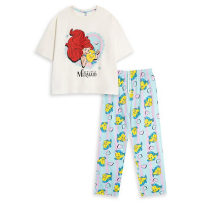 B&Q -  Disney Womens Beige The Little Mermaid Short Sleeve Long Leg Pyjama Set (X-Large)