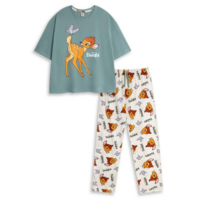 B&Q -  Disney Womens Multicoloured Bambi Short Sleeve Long Leg Pyjama Set (X-Large)