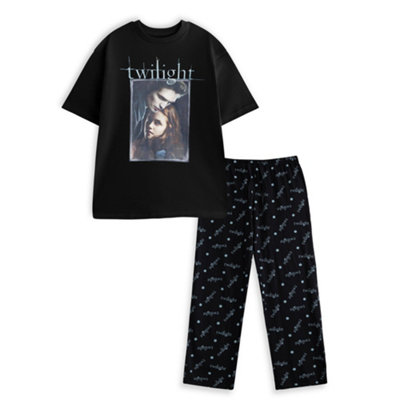 B&Q -  Twilight Womens Black Logo Short Sleeve Long Leg Pyjama Set (Small)