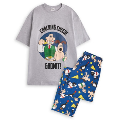 B&Q -  Wallace And Gromit Mens Grey Character Short Sleeve Long Leg Pyjama Set (Xx-Large)