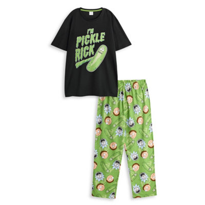 B&Q -  Rick And Morty Mens Multicoloured Pickle Rick Short Sleeve Long Leg Pyjama Set (Large)