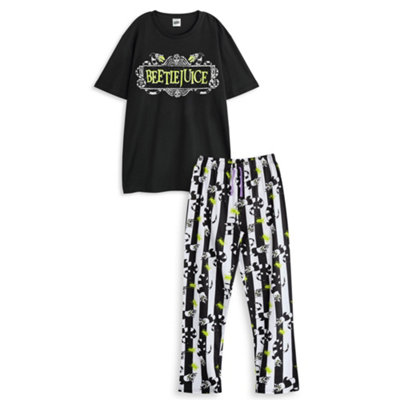 B&Q -  Beetlejuice Mens Black Logo Short Sleeve Long Leg Pyjama Set (X-Large)