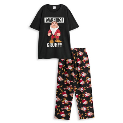 B&Q -  Disney Snow White & The Seven Dwarfs Mens Black Grumpy Short Sleeve Long Leg Pyjama Set (Large)