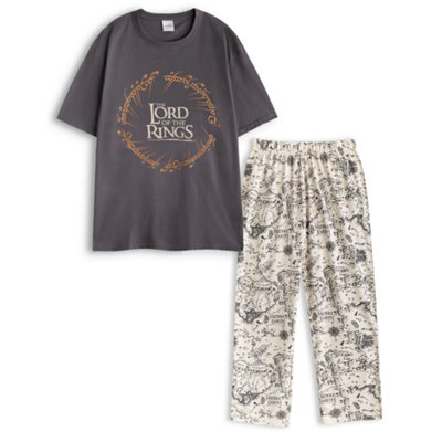 B&Q -  Lord Of The Rings Mens Black Logo Short Sleeve Long Leg Pyjama Set (X-Large)