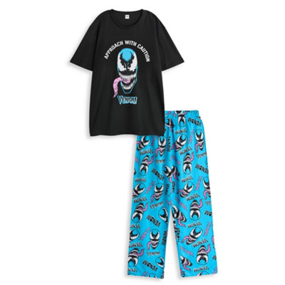 B&Q -  Marvel Mens Black Venom Short Sleeve Long Leg Pyjama Set (Large)