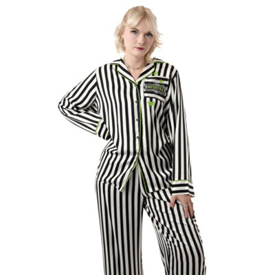 B&Q -  Beetlejuice Womens Black Stripey Long Sleeve Long Leg Pyjama Set (20-22)