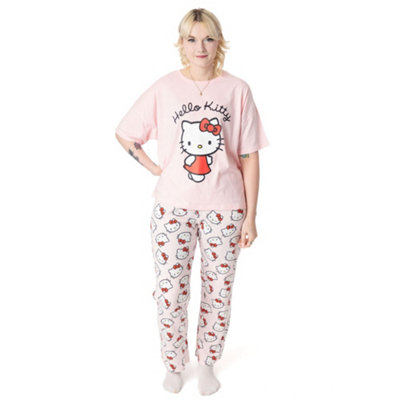 B&Q -  Hello Kitty Womens Pink Character Short Sleeve Long Leg Pyjama Set (X-Small)