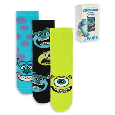 Disney Monsters Inc Men's Calf Socks Set of 3 | Mike Wazowski & Sulley Graphic Polkadot Design | Everyday Wear in Blue, Black, Green Merch - Image 3
