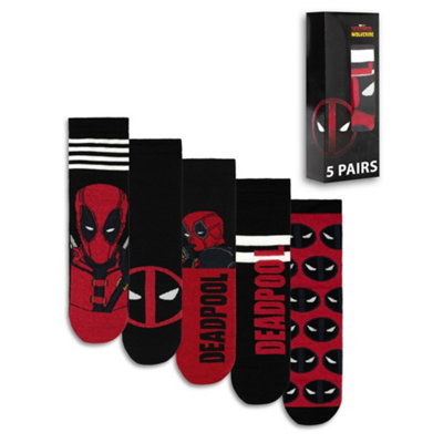 B&Q -  Marvel Mens Black Deadpool Calf Socks Set Of 5 (7-11 Uk)
