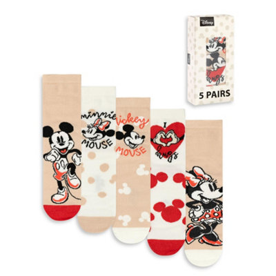Vanilla Underground Disney Womens Beige Minnie Mouse Calf Socks Set Of 5 (4-8 Uk) from B&Q