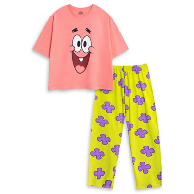 B&Q -  Spongebob Squarepants Womens Pink Patrick Short Sleeve Long Leg Pyjama Set (Large)