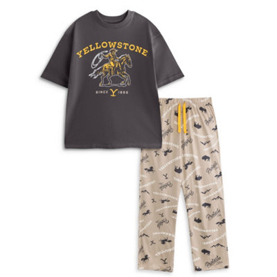 B&Q -  Yellowstone Mens Grey Character Short Sleeve Long Leg Pyjama Set (X-Large)