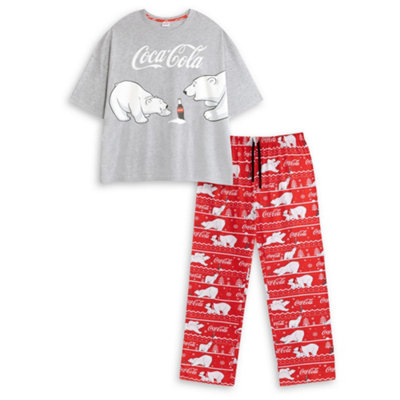 B&Q -  Coca Cola Womens Grey Logo Short Sleeve Long Leg Pyjama Set (Small)