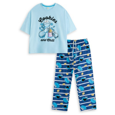 B&Q -  Sesame Street Womens Blue Cookie Monster Short Sleeve Long Leg Pyjama Set (X-Small)