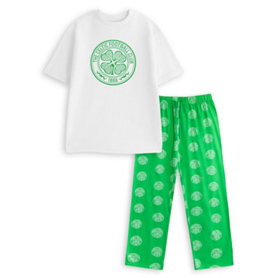 B&Q -  Celtic Mens Green Logo Short Sleeve Long Leg Pyjama Set (Medium)
