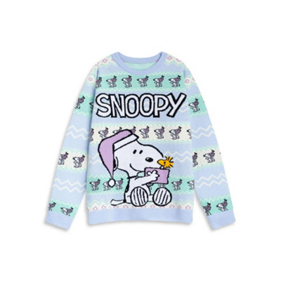 B&Q -  Peanuts Womens Blue Snoopy Christmas Jumper (X-Large)