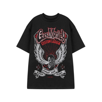 B&Q -  Gas Monkey Garage Mens Black Winged Tyre Short Sleeved T-Shirt (5X-Large)