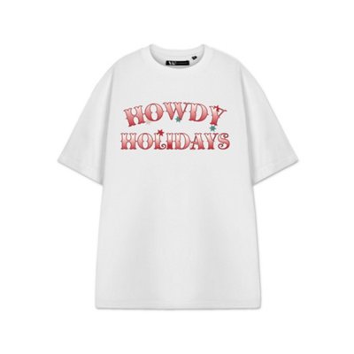 Vanilla Underground Show Me The Merch Unisex White Howdy Holidays Short Sleeved T-Shirt (Medium) from B&Q