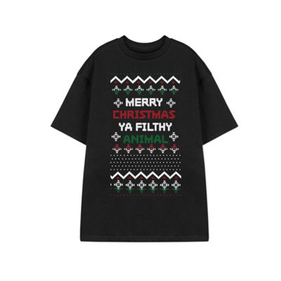 B&Q -  Show Me The Merch Unisex Black Filthy Animal Fair Isle Short Sleeved T-Shirt (Small)