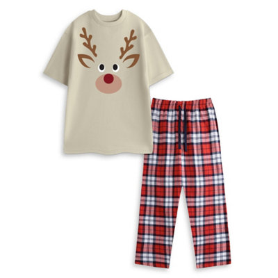 Vanilla Underground Show Me The Merch Unisex Beige Reindeer Short Sleeve Long Leg Pyjama Set (X-Large) from B&Q