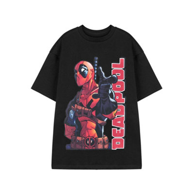 B&Q -  Marvel Mens Black Deadpool Print Short Sleeved T-Shirt (Large)