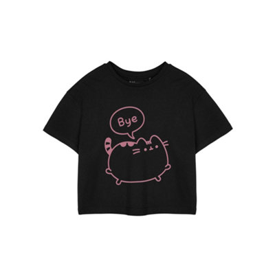 Vanilla Underground Pusheen Womens Black Bye Cropped Short Sleeved T-Shirt (Small) from B&Q