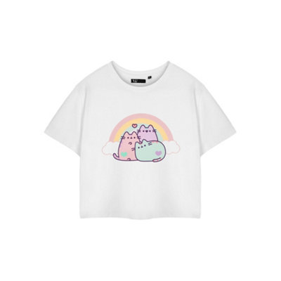 B&Q -  Pusheen Womens White Rainbow Cropped Short Sleeved T-Shirt (X-Large)