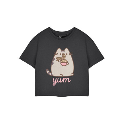 Vanilla Underground Pusheen Womens Grey Yum Noodles Cropped Short Sleeved T-Shirt (Small) from B&Q