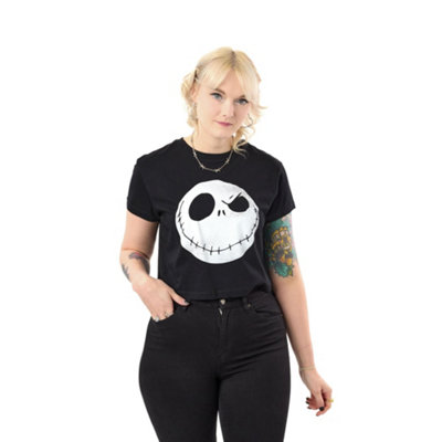 B&Q -  Disney The Nightmare Before Christmas Womens Black Jack Crop Top Cropped Short Sleeved T-Shirt (X-Large)