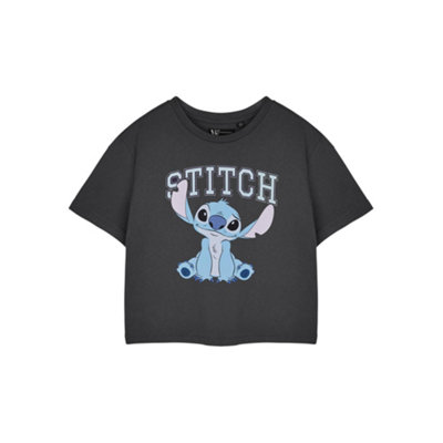 B&Q -  Disney Womens Grey College Crop Cropped Short Sleeved T-Shirt (Small)