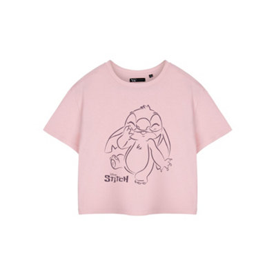 B&Q -  Disney Womens Pink Linear Cropped Short Sleeved T-Shirt (X-Large)