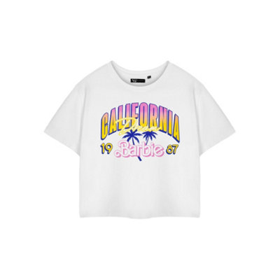 B&Q -  Barbie Womens White California Dream Cropped Short Sleeved T-Shirt (X-Large)