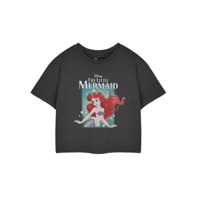 B&Q -  Disney The Little Mermaid Womens Grey Ariel Bubbles Cropped Short Sleeved T-Shirt (Xxx-Large)