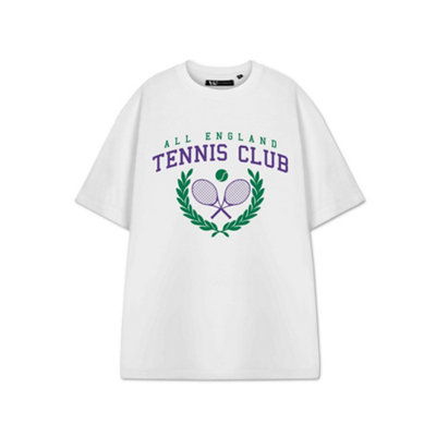 B&Q -  Show Me The Merch Unisex White Tennis Club Short Sleeved T-Shirt (Small)