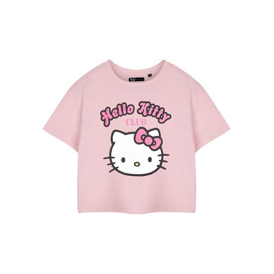 B&Q -  Hello Kitty Womens Pink Club Cropped Short Sleeved T-Shirt (Medium)