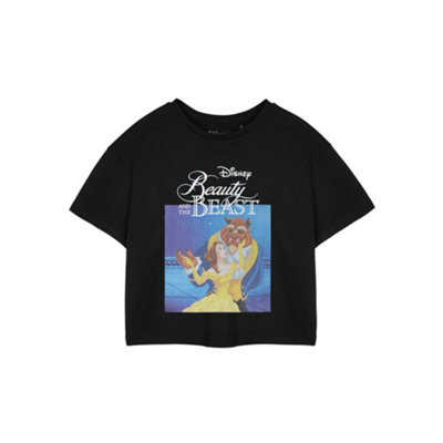 B&Q -  Disney Womens Black Beauty & The Beast Cropped Short Sleeved T-Shirt (X-Large)